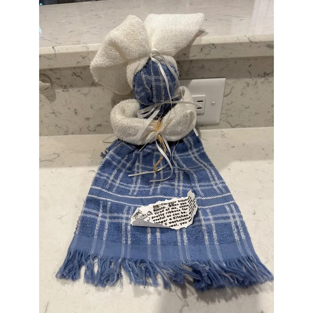 Vintage Cute Kitchen Towel Bunny Blue Plaid Bath Towel Holder Decorative Gift